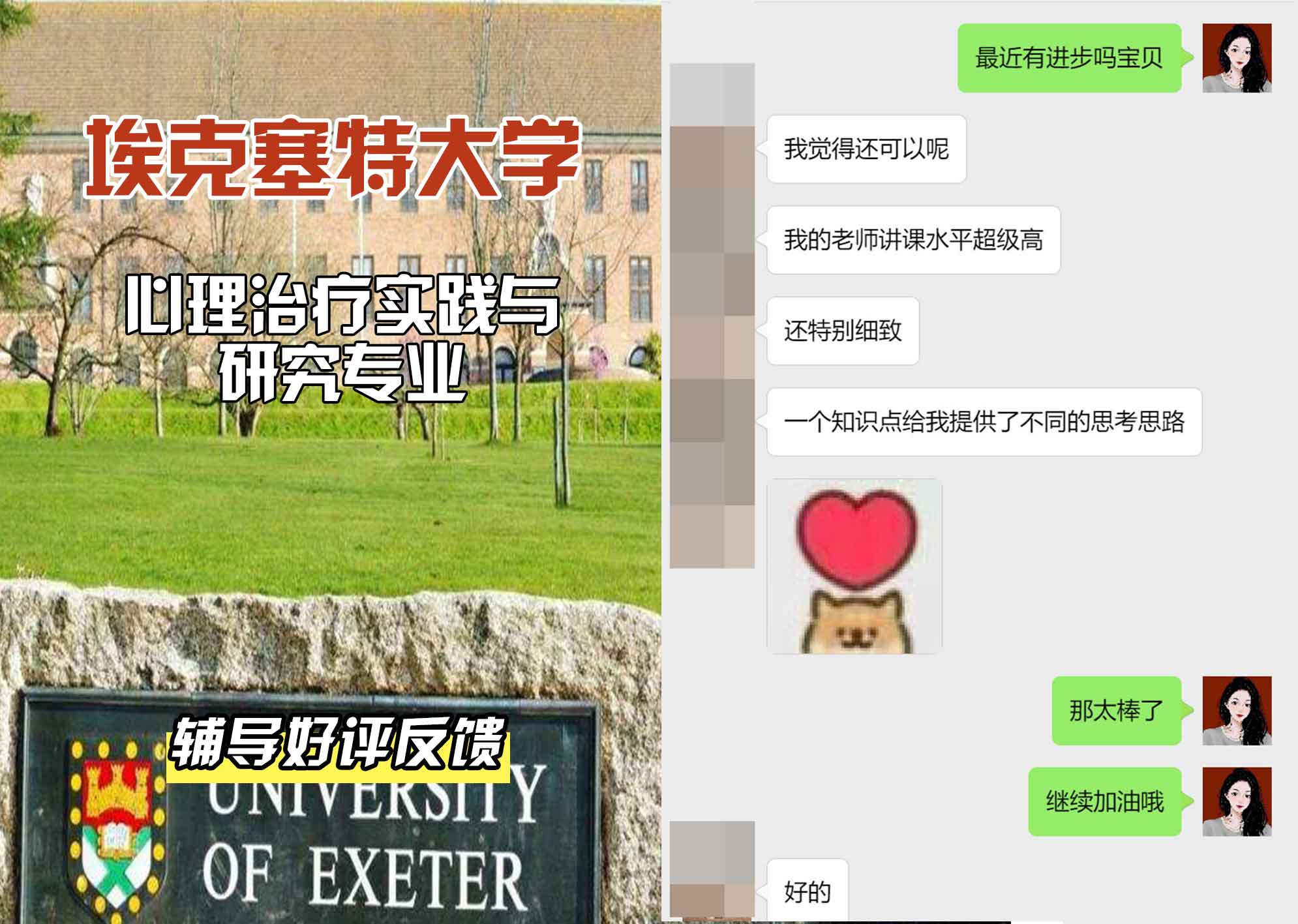 埃大埃克塞特大学心理治疗实践与研究辅导好评反馈