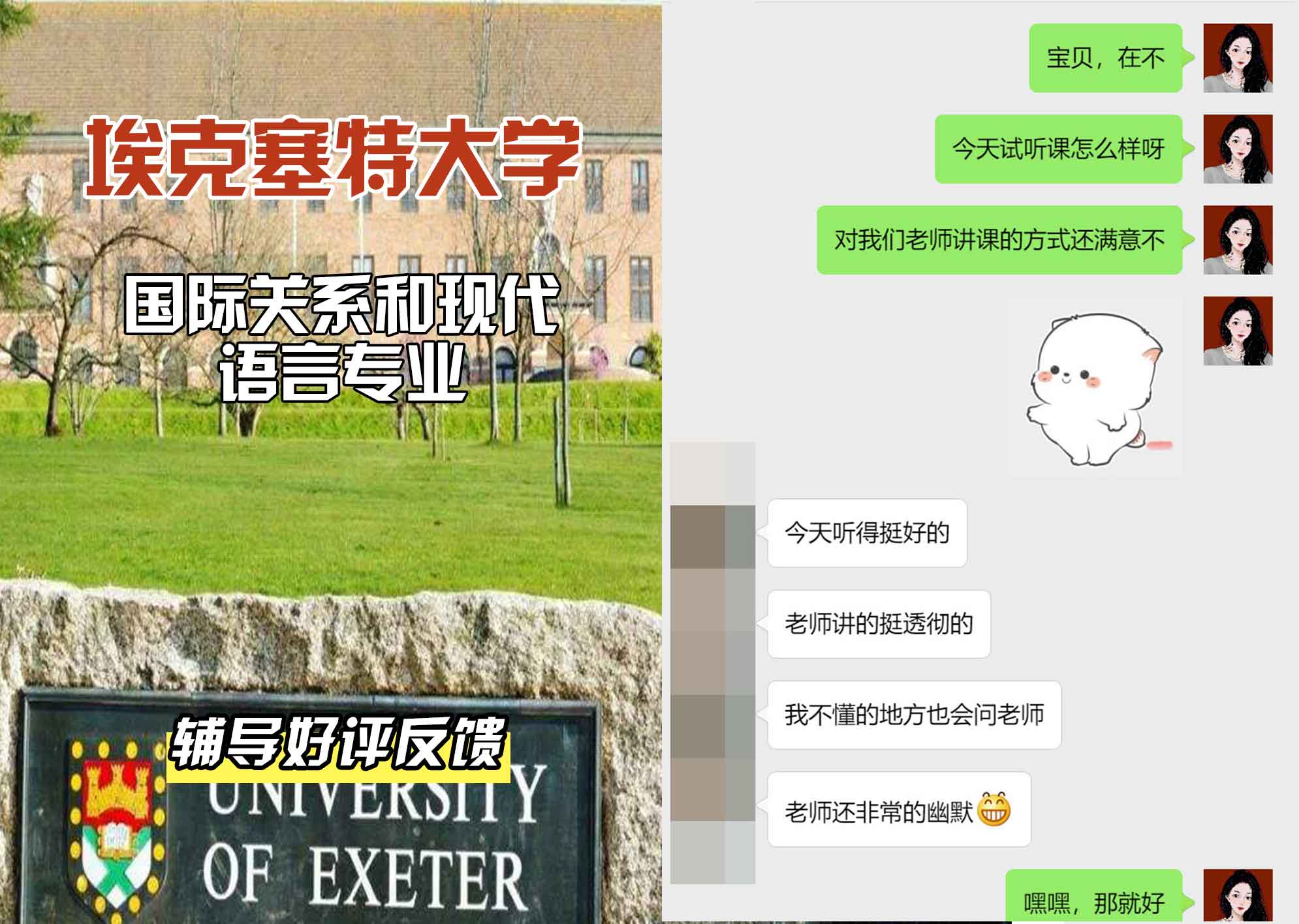 埃大埃克塞特大学国际关系和现代语言辅导好评反馈