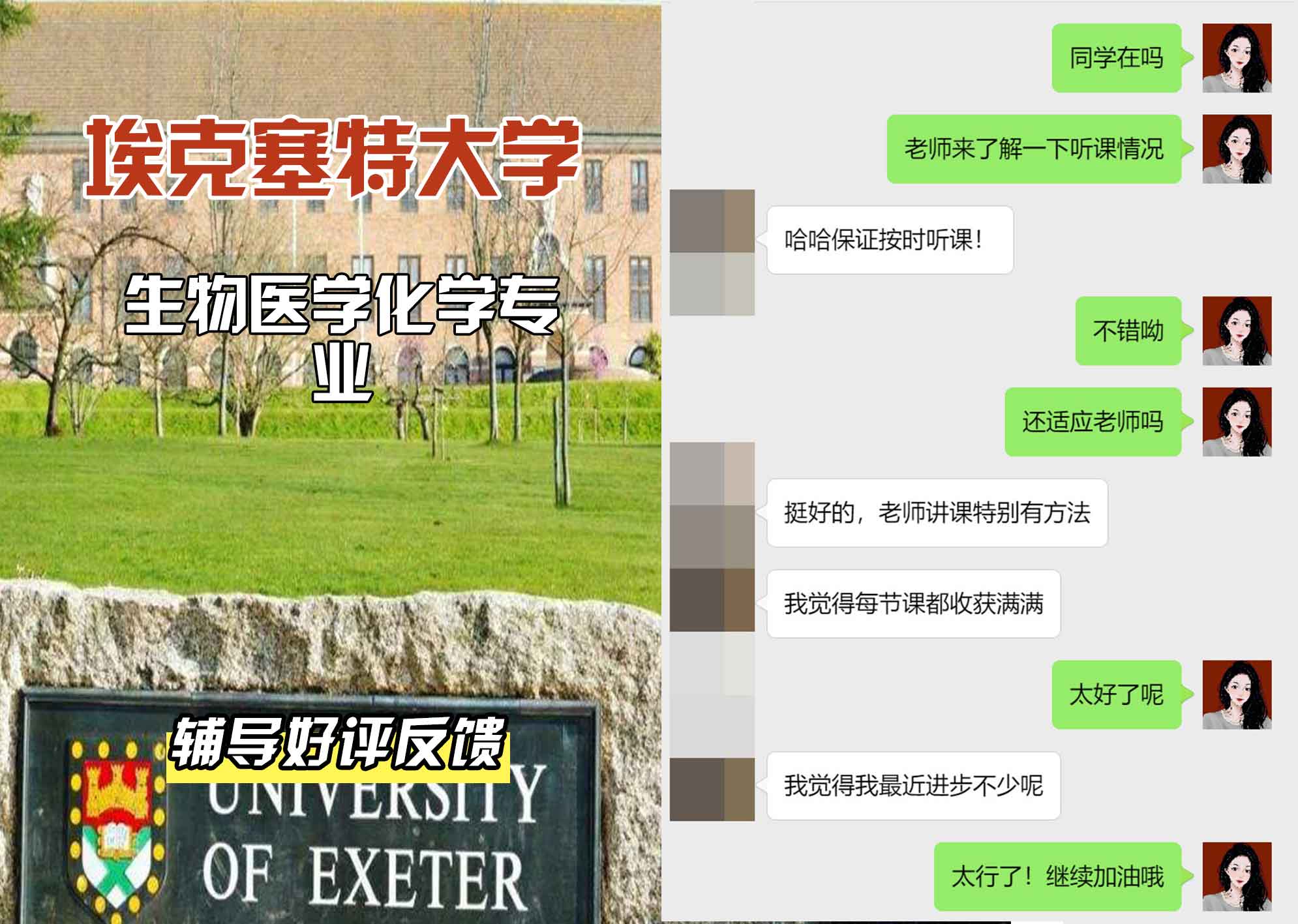 埃大埃克塞特大学生物医学化学辅导好评反馈
