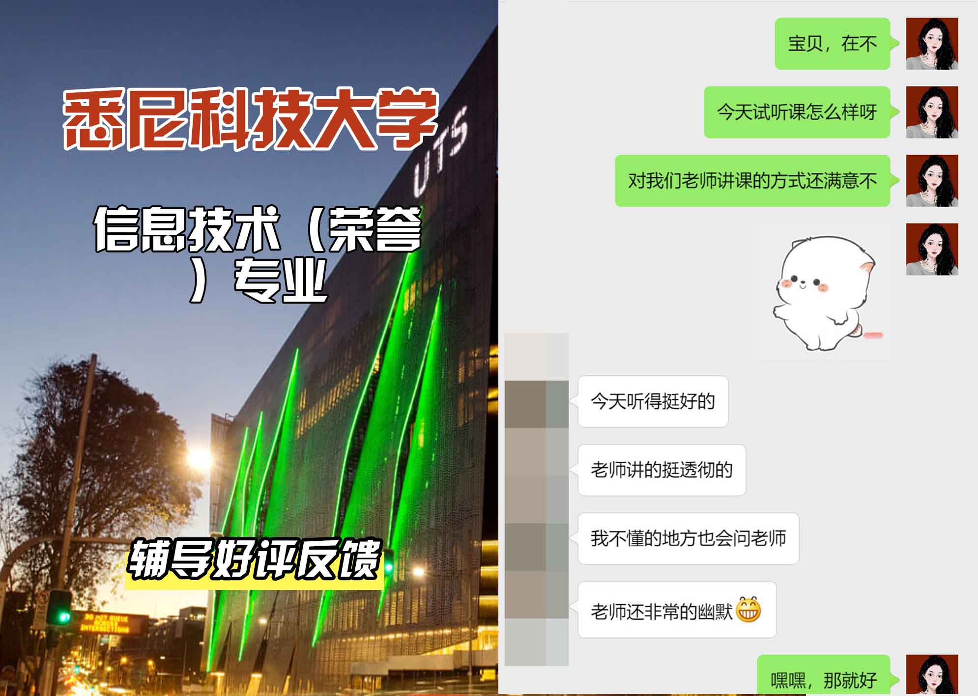 悉尼科技大学UTS信息技术（荣誉）辅导好评反馈
