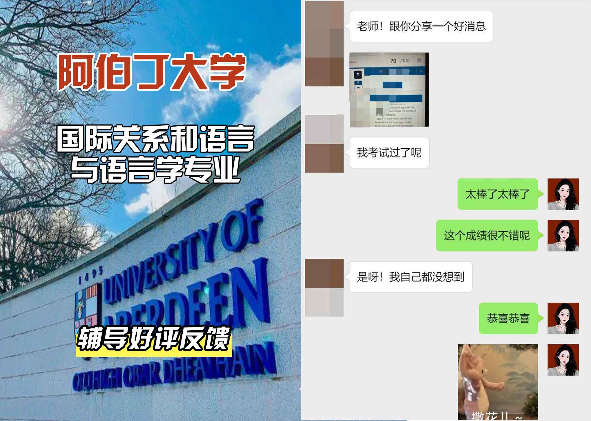 阿伯丁大学ABDN国际关系和语言与语言学辅导好评反馈
