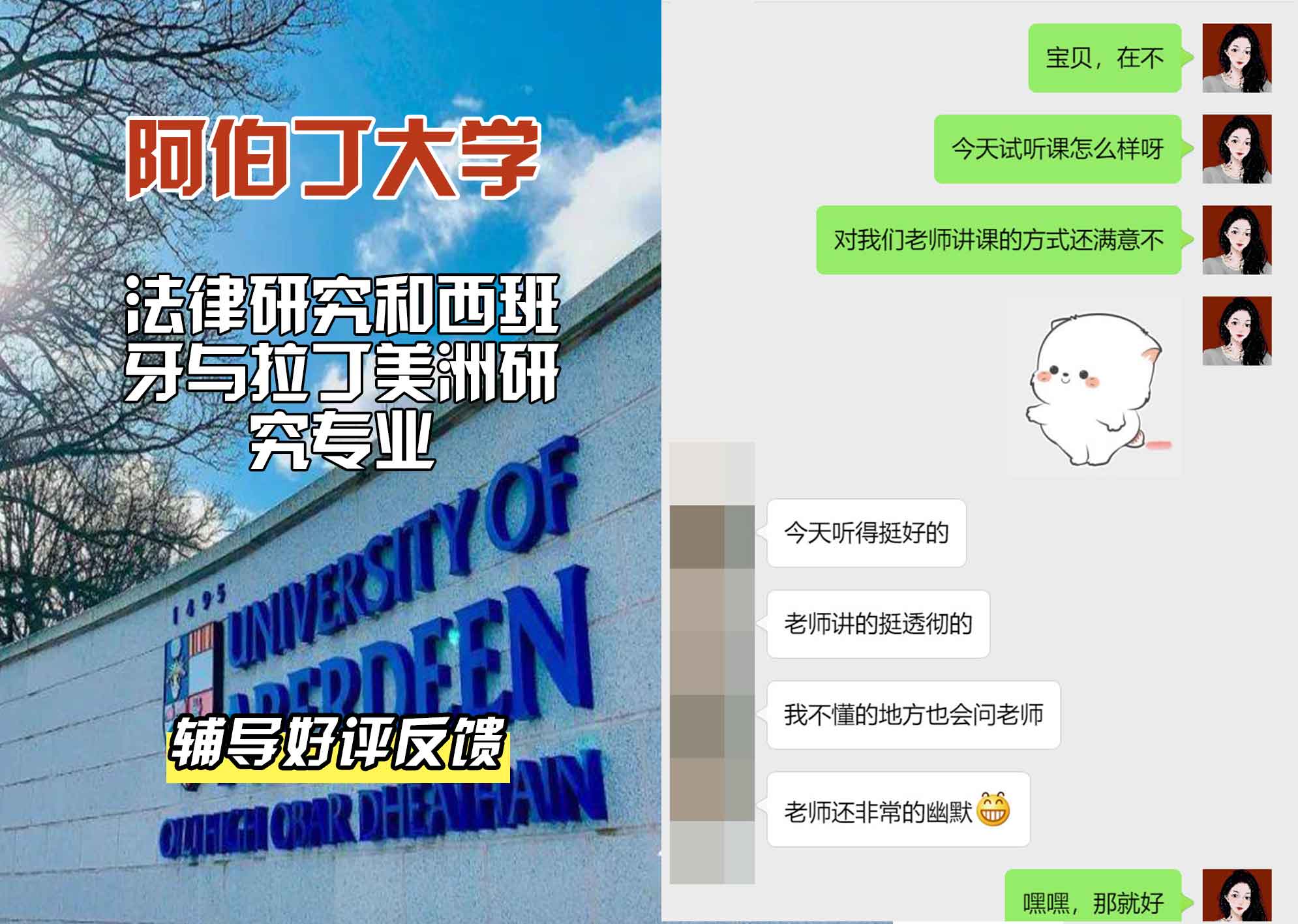 阿伯丁大学ABDN法律研究和西班牙与拉丁美洲研究辅导好评反馈