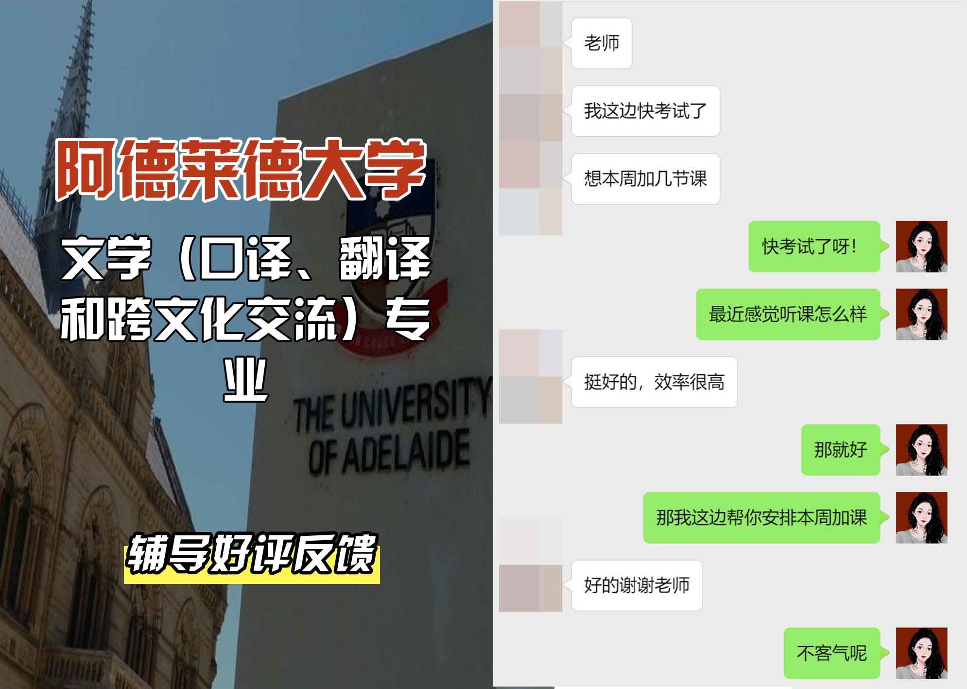 ADELAIDE阿大文学（口译、翻译和跨文化交流）辅导好评反馈