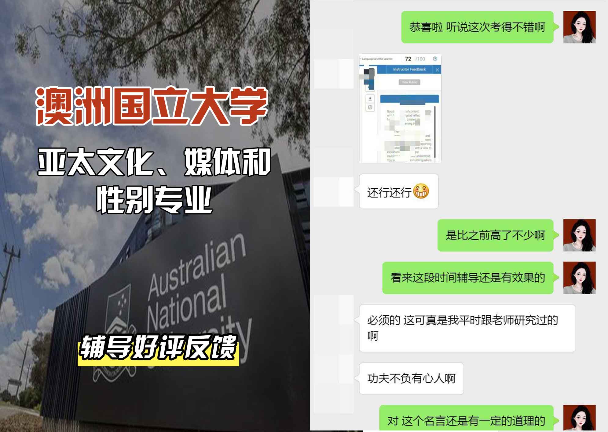 ANU澳洲国立大学亚太文化、媒体和性别辅导好评反馈