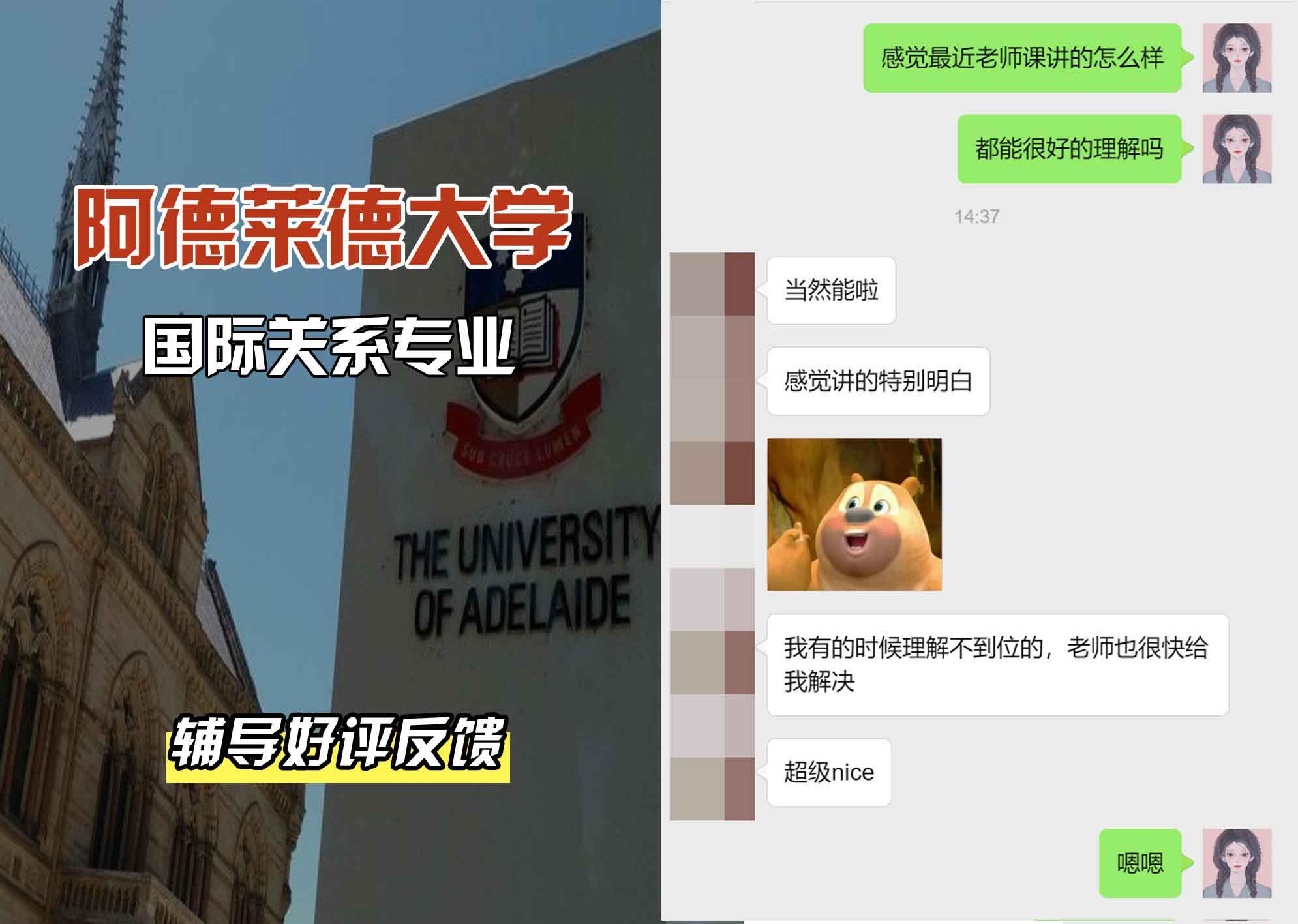 ADELAIDE阿大国际关系辅导好评反馈