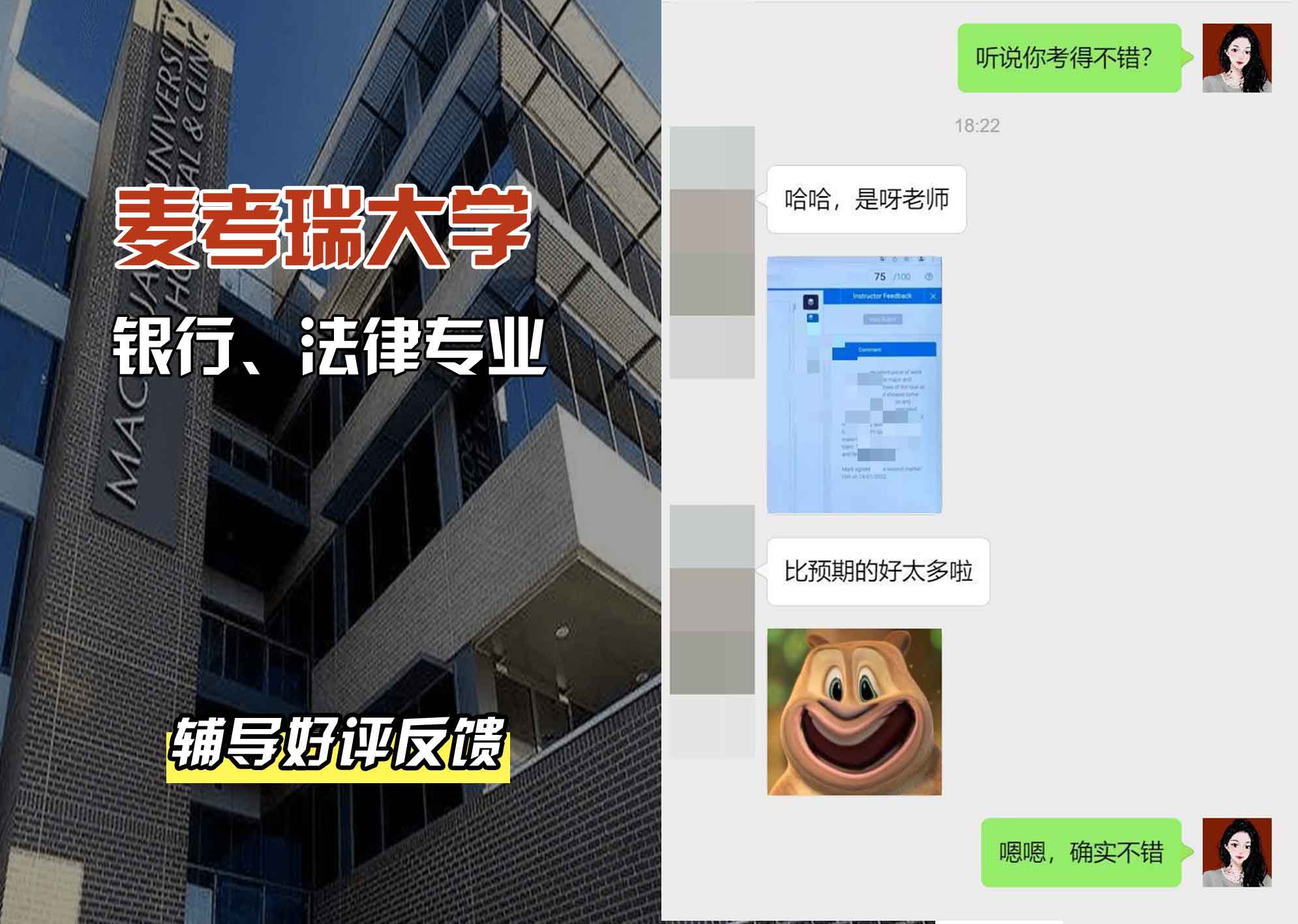 麦考瑞大学MQU银行、法律辅导好评反馈
