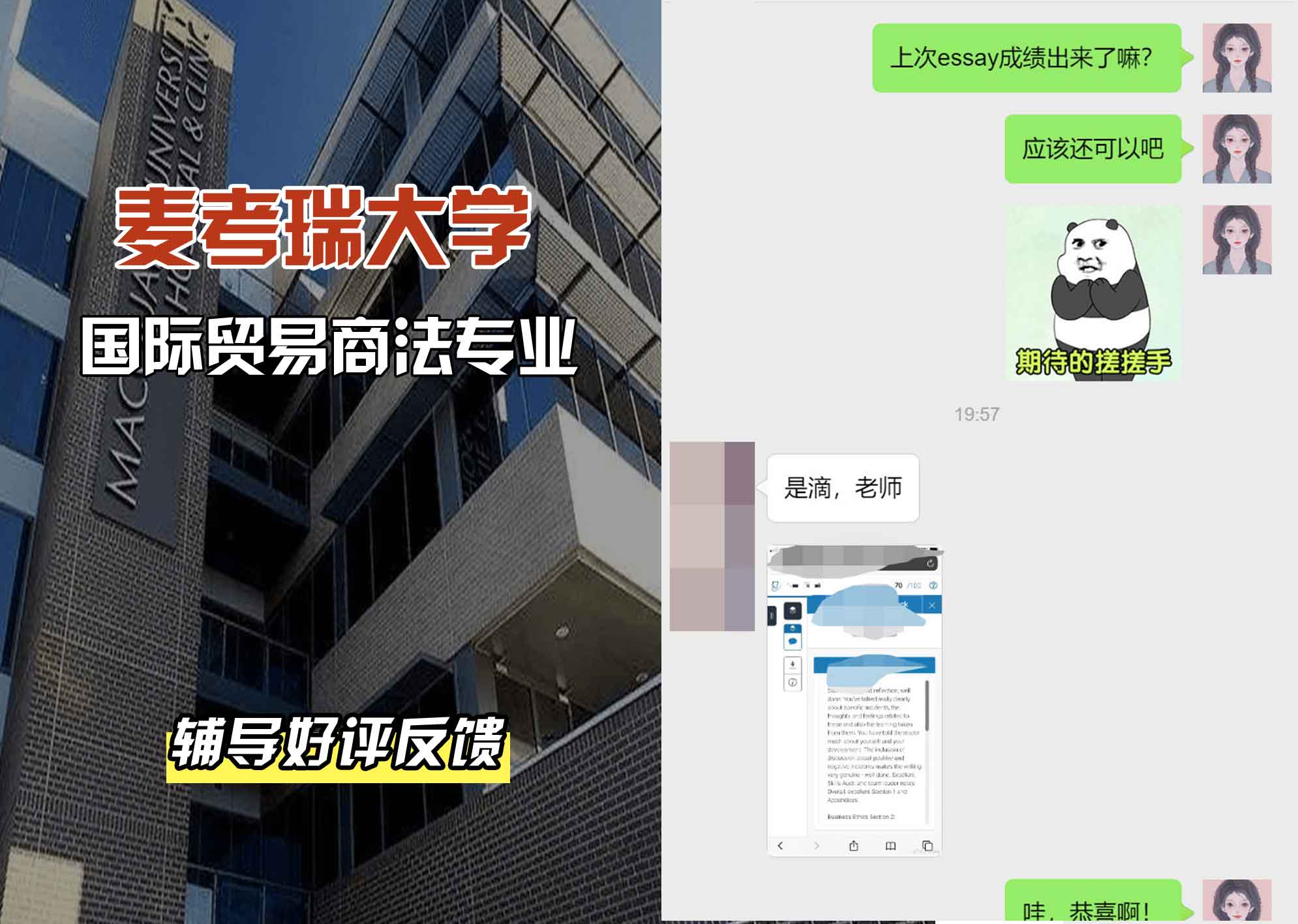 麦考瑞大学MQU国际贸易商法辅导好评反馈