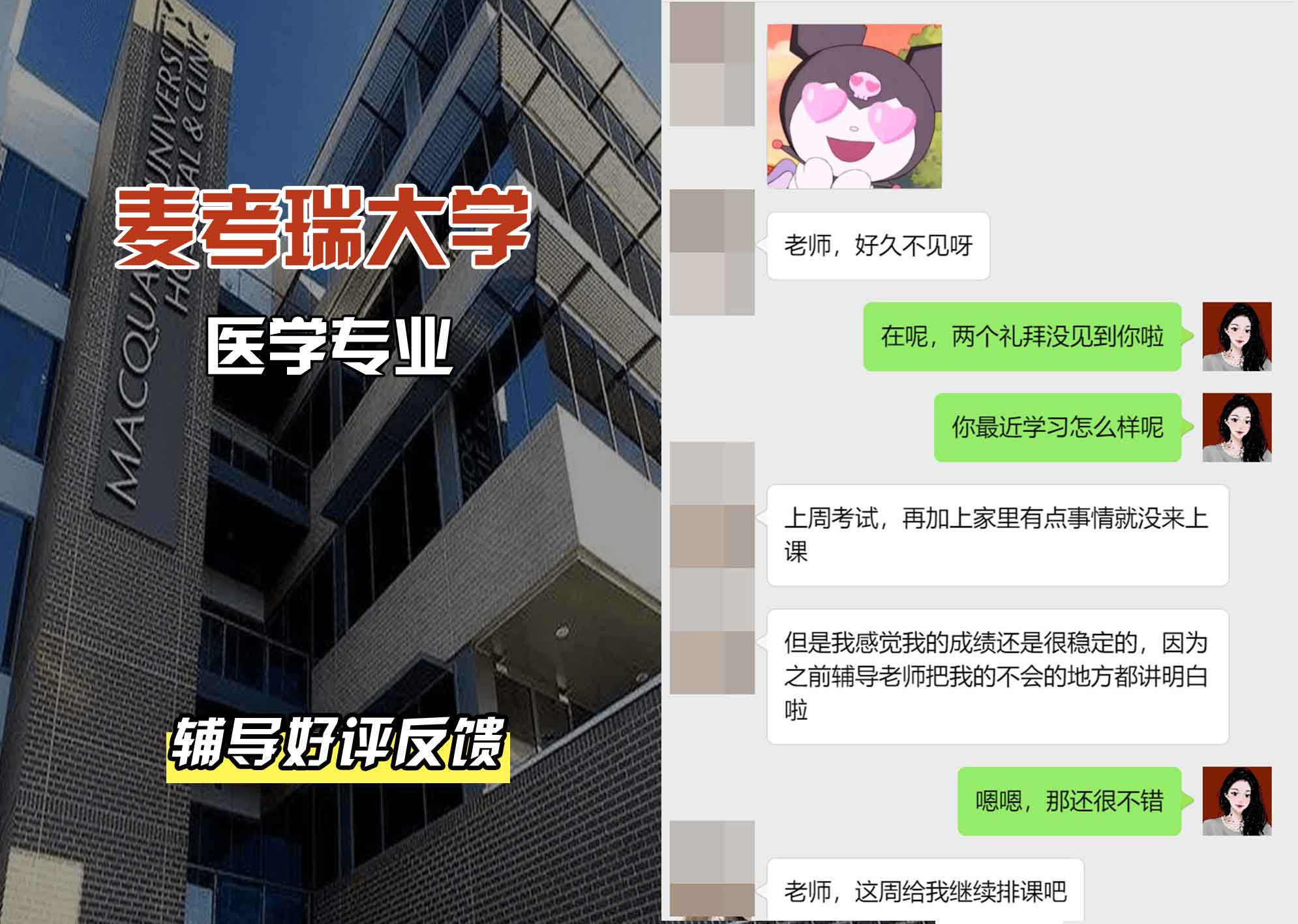 麦考瑞大学MQU医学辅导好评反馈